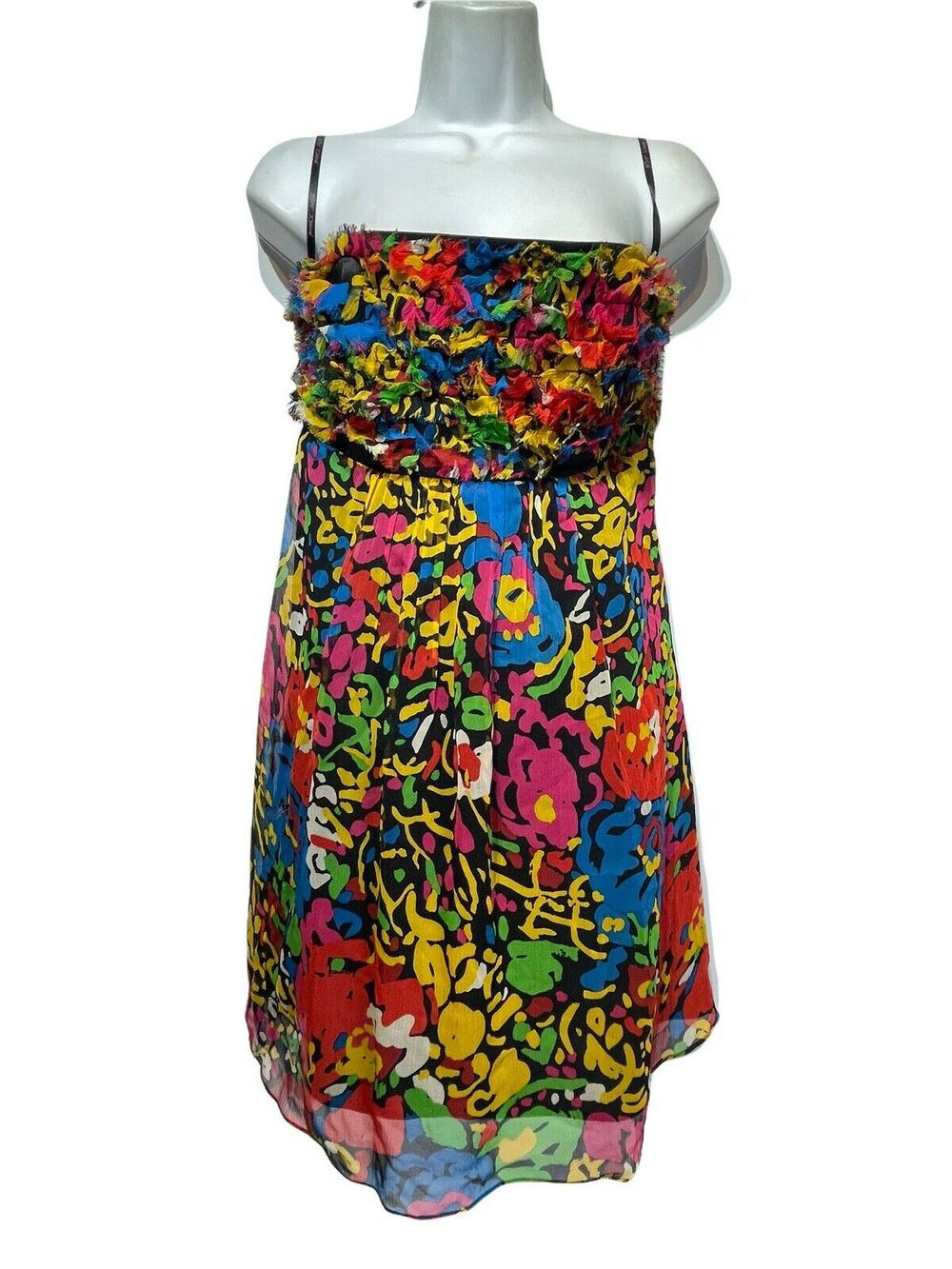 betsey johnson 100% silk sleeveless bright blouson dress Size 8